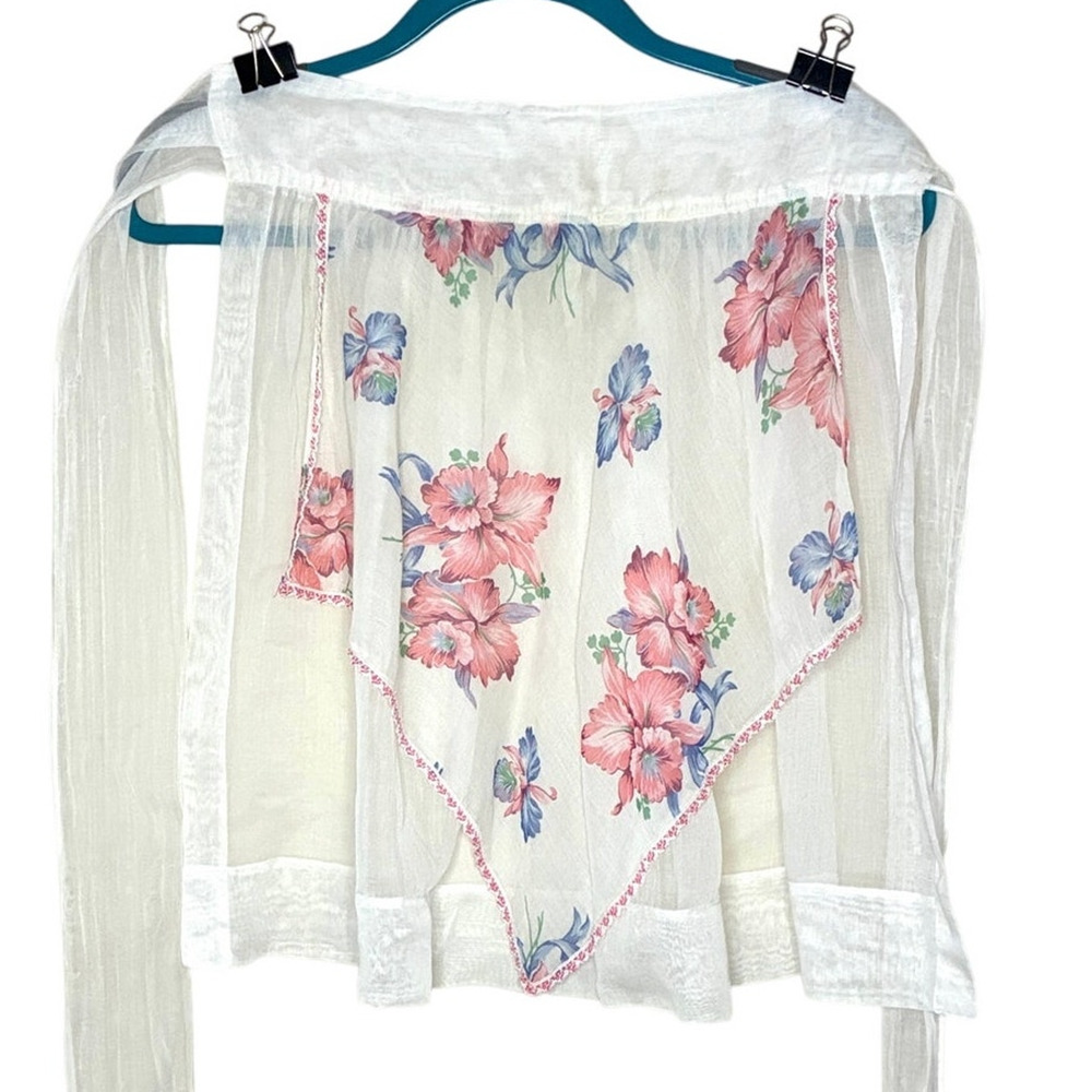 Vintage Hostess Half Apron Sheer with floral panel MCM Retro Coquette Softgirl